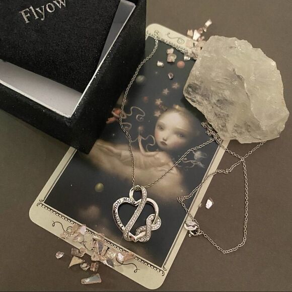 “I Love You Mom” Sterling Silver CZ Infinity Heart Necklace - Picture 2 of 3